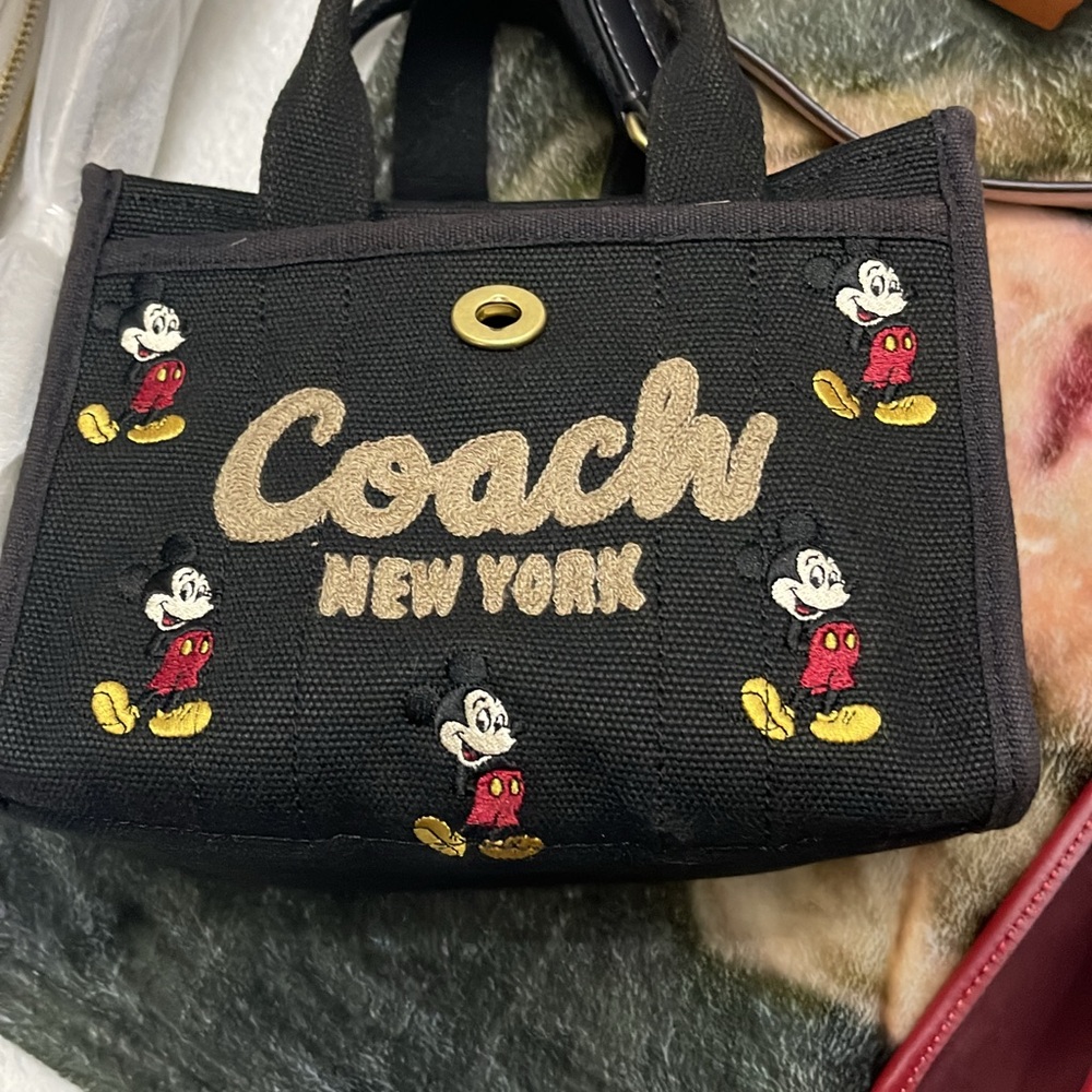 Coach Black Tote with Mickey Mouse Embroidery